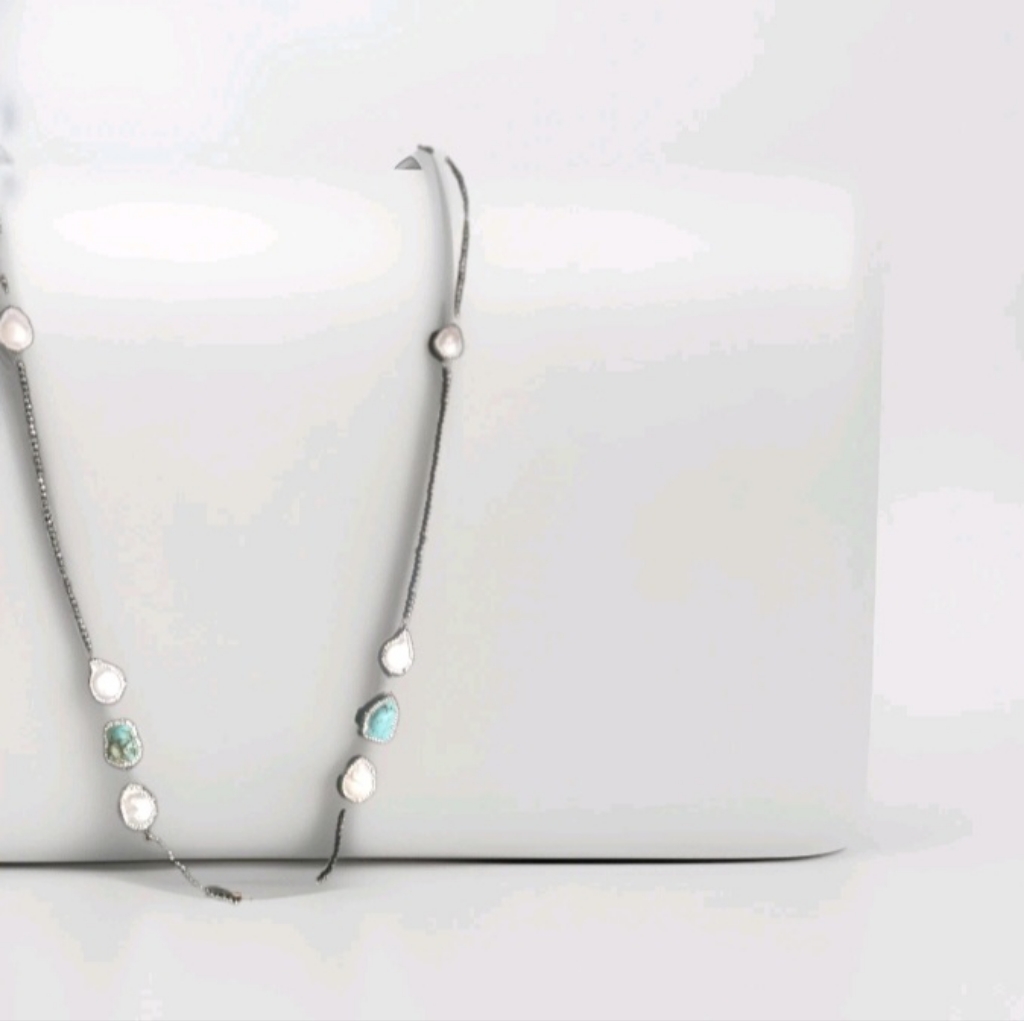 Elegant Mother Of Pearl And Turquoise Diamond Necklace 36